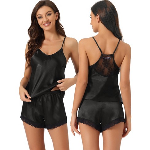 cheibear Women's Satin Cami Silky Strap Top Lounge Pajama Camisole Black  X-Large