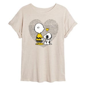 Women's - Peanuts - Snoopy and Charlie Brown Heart Dots Oversized Graphic T-Shirt - 1 of 4