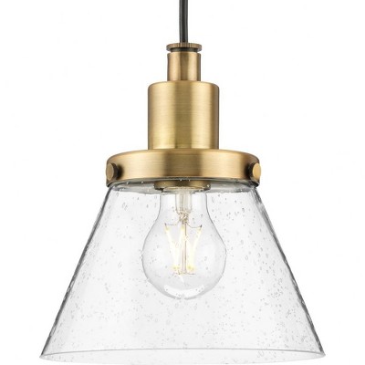 Progress Lighting Hinton 1-Light Pendant, Vintage Brass, Seeded Glass