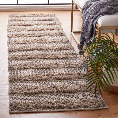 Ivory and Beige Striped Wool Cotton Runner Rug