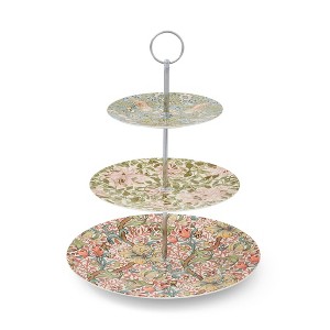 Spode's Morris & Co 3-Tier Cake Stand with Metal Handle, Strawberry Thief & Honeysuckle Design, Porcelain, Centerpiece - Afternoon Tea Dessert Stand - 1 of 4