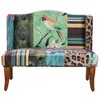 Royal Hampton 45 Inch Settee Loveseat Bench, Handcrafted Wingback Design, Bird Collage Print Velvet Fabric - 4 of 4