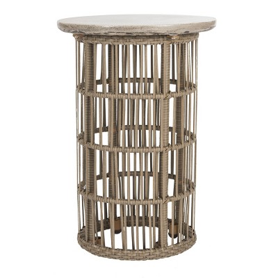 Fane 16'' Dark Grey Concrete & Rattan Round Side Table