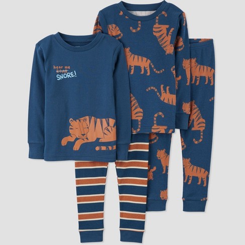 Carter's Just One You® Toddler Boys' 4pc Long Sleeve Tigers And Striped Pajama  Set - Blue/orange 12m : Target