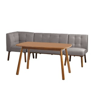Buylateral 4pc Playmate Mid Century Modern Upholstered Breakfast Nook Dining Set Walnut Versatile Upholstered Furniture, Rubberwood - 1 of 4