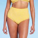 Women's Textured Gingham High Waist Full Coverage Bikini Bottom - Kona Sol™ Yellow