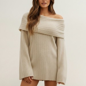 Anna-Kaci Women's Off-Shoulder Ribbed Knit Sweater Top with Foldover Neckline and Soft Relaxed Fit for a Chic Textured Look - 1 of 4