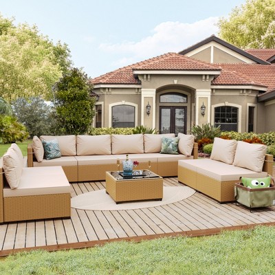 UPHA 9-Piece Rattan Patio Sofa Conversation Set with Cushions