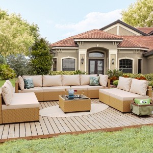 UPHA 9-Piece Rattan Patio Sofa Conversation Set with Cushions - 1 of 4