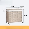 Fontoi Utility Storage Bins, Clothes Hamper with Rattan Frame Wheels, Laundry Basket with Two Removable Bags, Gray, 13.4"*26.4"*27.6" - 2 of 4