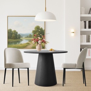 Dining Table Set for 2, Modern Round Pedestal Table with Black Base and Upholstered Chairs for Kitchen Nook or Small Dining Room-Tanpinhause - 1 of 4