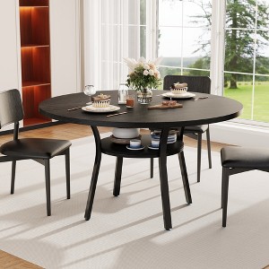 47" Round Dining Table for 4-6, Farmhouse Kitchen Table with Storage, Space Saving Wood Circle Dinner Table with Metal Legs - 1 of 4