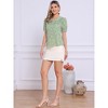 INSPIRE CHIC Women's Peter Pan Collar Smocked Puff Short Sleeve Ruffle Floral Blouse - 4 of 4