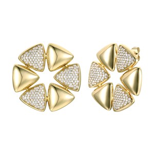 Guili Floral Brilliance 14K Gold Plated Cubic Zirconia Pave Abstract Flower Stud Earrings, a Chic and Glamorous Addition to Any Jewelry Collection - 1 of 3