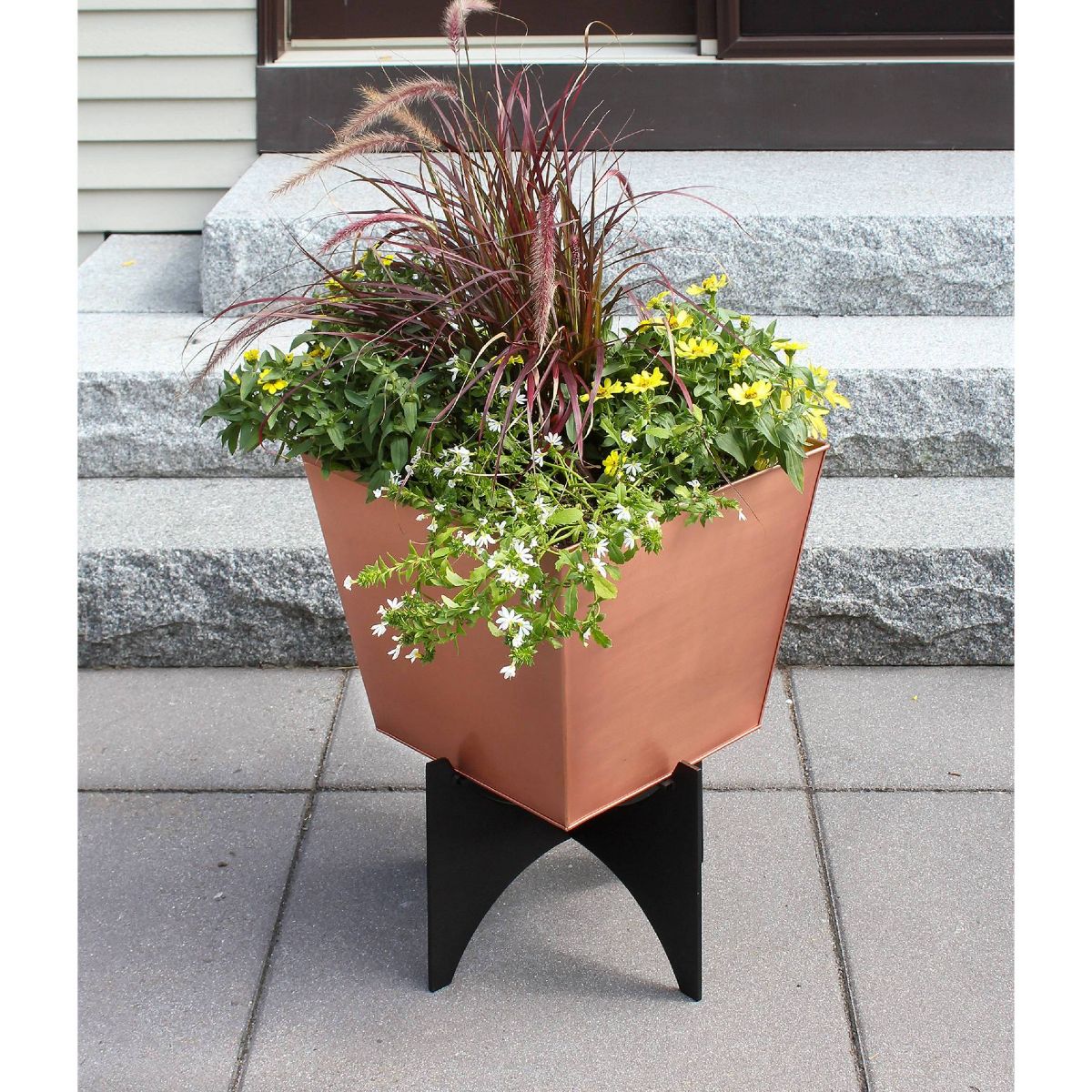 16" Wide Square Copper Plated Galvanized Steel Flower Box with Black Wrought Iron Plant Stand - ACHLA Designs: Weather-Resistant - thumbnail 4