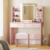Vanity Desk with Mirror and Lights, Makeup Vanity Desk with Lights 3 Colors, Makeup Table with 2 Drawers, 6 Shelves, Power Outlet, for Bedroom - 2 of 4