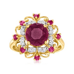 Ross-Simons 3.40 ct. t.w. Ruby and .12 ct. t.w. Diamond Frame Ring in 14kt Yellow Gold - 1 of 4