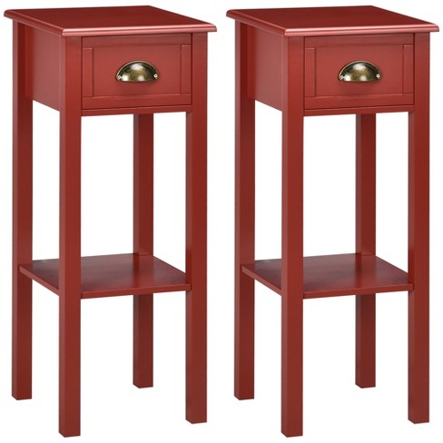 A Pair of End Tables- narrow wood tables with shelf