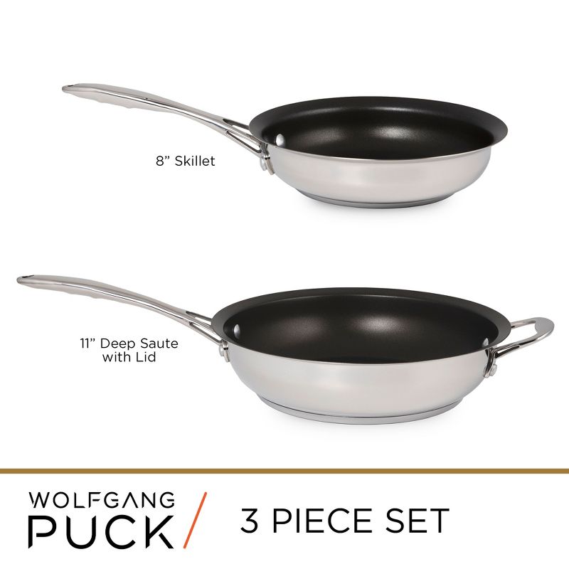 Wolfgang Puck 3-Piece Stainless Steel Skillet Set, Scratch-Resistant Non-Stick Coating, 4 of 5