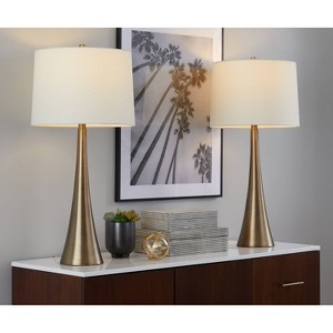 LumiSource (Set of 2) Diana 29" Contemporary Metal Table Lamps with White Linen Shade: UL Listed, Drum-Shaped - 1 of 4