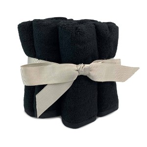 6pc Viscose from Bamboo Day and Night Facial Washcloth Set Black - BedVoyage: Dobby Weave, Moisture-Wicking, OEKO-TEX Certified - 1 of 4