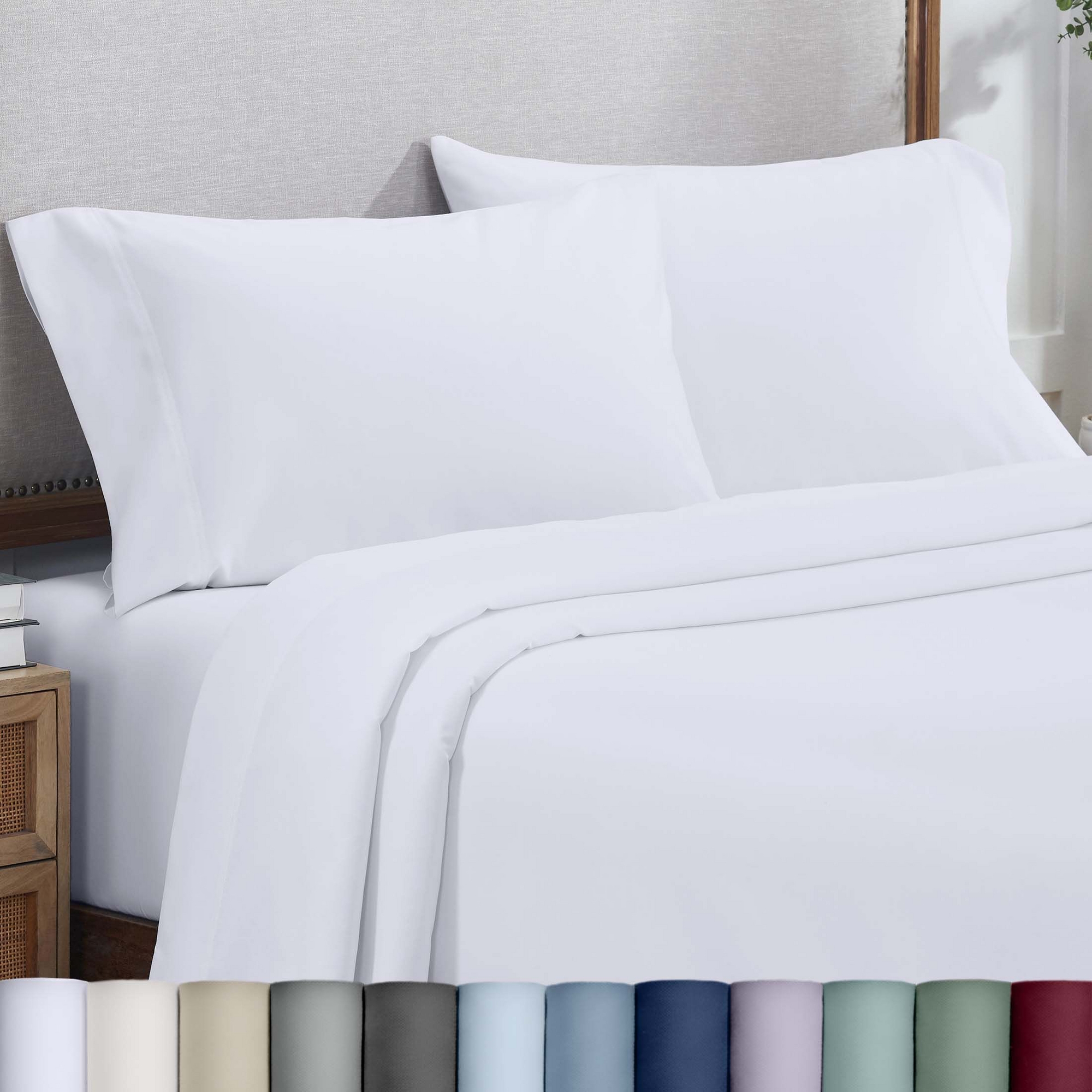 pillowcases Queen Size Set of 2 - 800 Thread Count 100% Cotton Pillowcases, Sateen pillowcases Standard Size by California Design Den - White