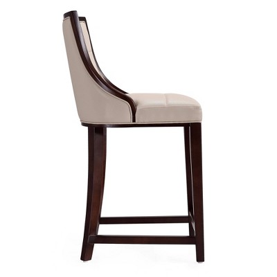 Cream Faux Leather and Dark Walnut Wood Counter Stools, Set of 3