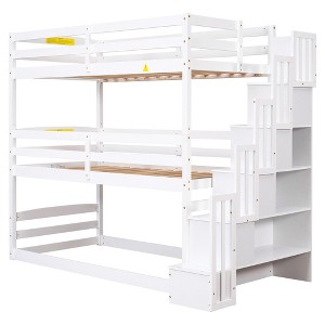 YOOCOZZ Twin Size Triple Bunk Bed with Storage Staircase, Random Combination Design - White - 1 of 4