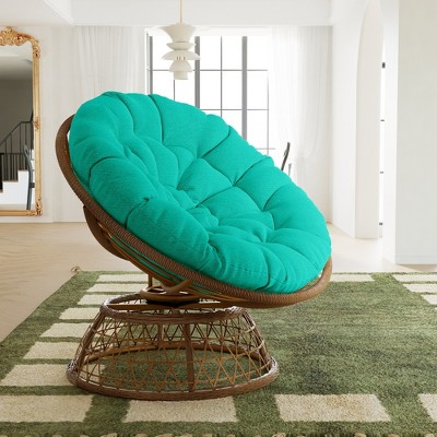 Bigget Steel Swivel Wicker Outdoor Patio Papasan Lounge Egg Chair, Turquoise