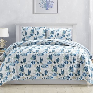 Market & Place Coastal Striped Reversible Quilt Set - 1 of 4