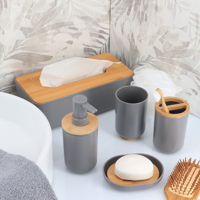 Gray Bamboo Compact Toothbrush and Toothpaste Holder