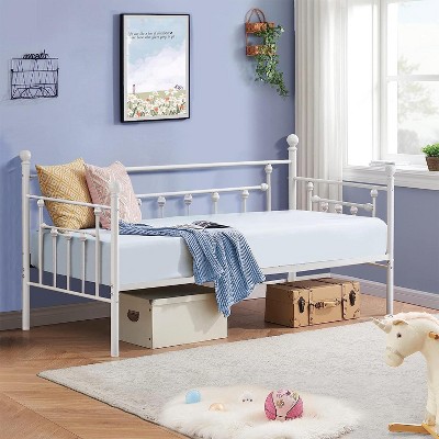 VECELO Twin Size Daybed Frame Metal Platform Bed Frame Heavy Duty Steel Slat Support Sofa Bed Black/White