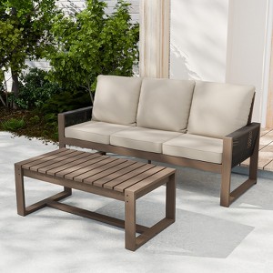 EAGLE PEAK 2 Pieces Natural Cedar Wood Patio Furniture, Outdoor Conversation Set with Coffee Table - 1 of 4