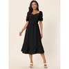 Seta T Women's Summer Square Neck Puff Short Sleeve Smocked Back Midi Dress with Pockets - 2 of 4