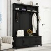 Modern Hall Tree with Storage Cabinet and 2 Drawers, Widen Mudroom Bench with 5 Coat Hooks, 59"W x 15.7"D x 80.3"H-3irtyhousy - 2 of 4