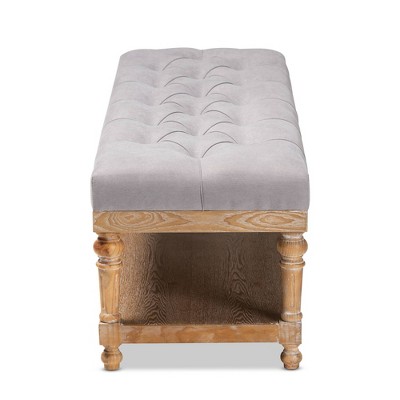 Linda Greywashed Wood and Linen Upholstered Storage Bench