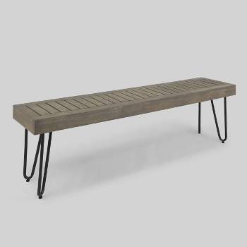 Jane Wood/Metal Patio Industrial Bench - Gray - Christopher Knight Home