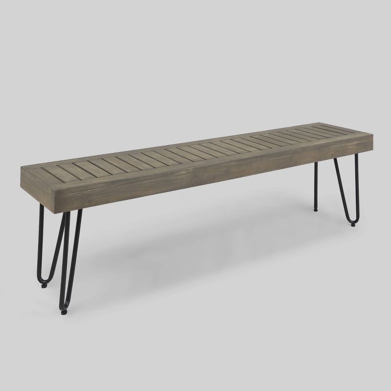 Jane Wood/Metal Patio Industrial Bench - Gray - Christopher Knight Home, 1 of 7