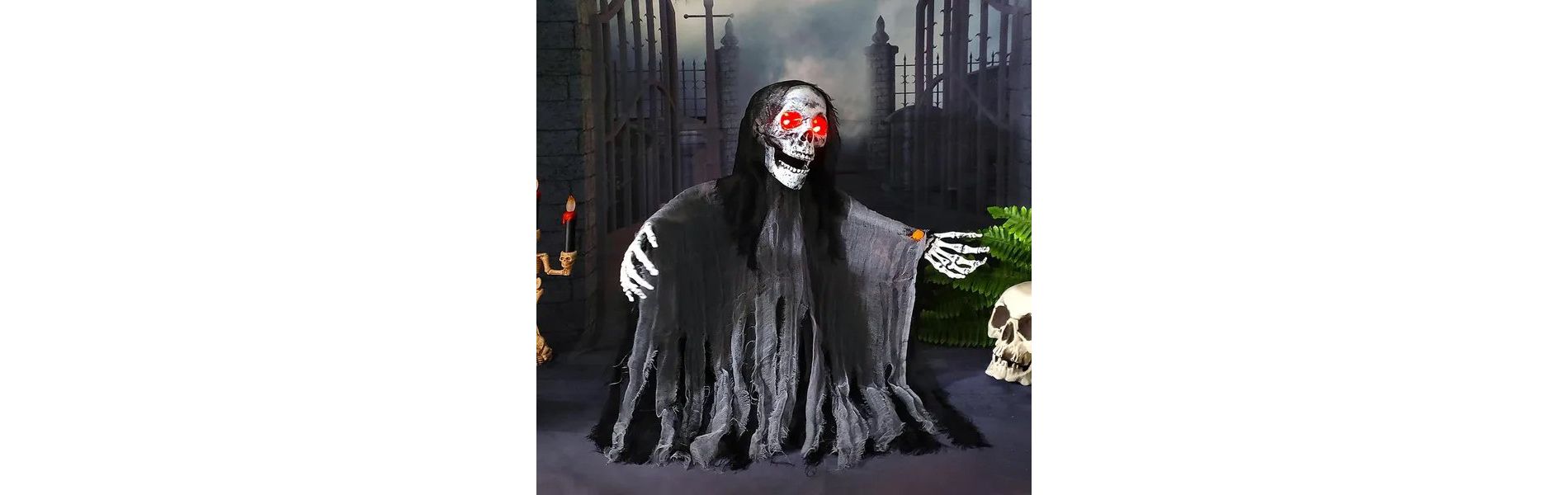 Halloween Outdoor Decorations Scary Skeleton Zombie Groundbreaker, Moveable Creepy Motion, Scream Sound with Light-up Eyes Prop