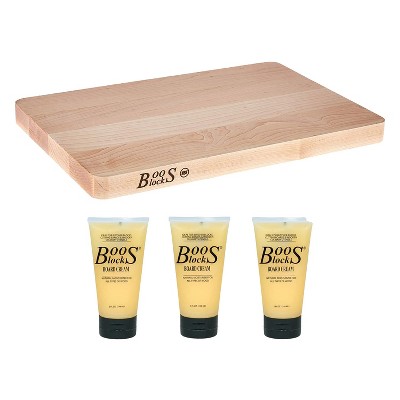 John Boos Maple Wood Chop N Slice Reversible Cutting Board, 20 x 15 x 1.25 Inches & Wooden Butcher Block Board Moisture Cream, 5 Ounces (3 Pack)