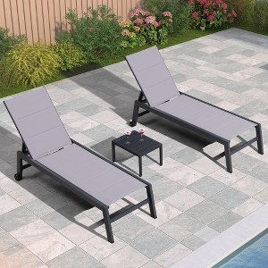 PURPLE LEAF Patio Chaise Lounge Set 2 Pieces Textilene Pool Lounge Chairs with Wheels Sunbathing Chair for Outdoor, Beach, Yard, Side Table Included - 1 of 4