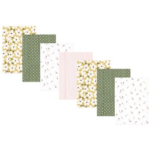 Hudson Baby Infant Girl Flannel Burp Cloth 7pk, Sage Floral, One Size - 1 of 4