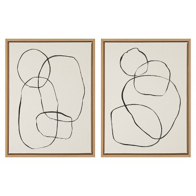 (Set of 2) 18" x 24" Sylvie Circles and Going in Circles Framed Canvas Set by Teju Reval Natural - Kate & Laurel All Things Decor