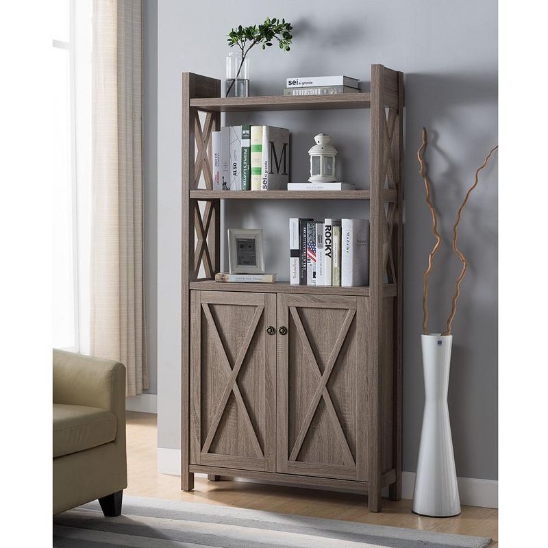 FC Design Wooden Display Bookshelf with Three Top Shelves and Storage Cabinet with Three Interior Shelves in Dark Taupe Finish, 2 of 5