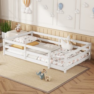 Floor Bed, Montessori Floor Bed with Fence, Kids Montessori Bed Twin Size, Wood Montessori Floor Bed for Kids, Girls, Boys - 1 of 4