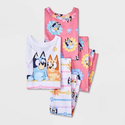 Toddler Girls' 4pc Snug Fit Cotton Bluey Pajama Set - White