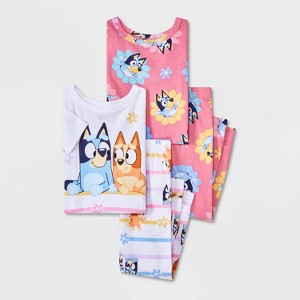 Toddler Girls' 4pc Snug Fit Cotton Bluey Pajama Set - White - 1 of 4