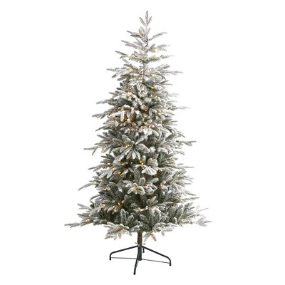 Nearly Natural 6.5’ Flocked Manchester Spruce Prelit LED Artificial Christmas Tree