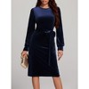Coolmee Women's Velvet Cocktail Dress Fall Fashion Long Sleeve High Waist A Line Dress Velvet Wedding Guest Dress with Belt - 2 of 4