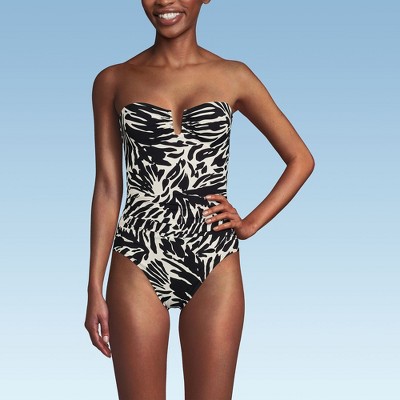 Lands' End Women's Slender Suit Tummy Control U-Wire Bandeau One Piece Swimsuit